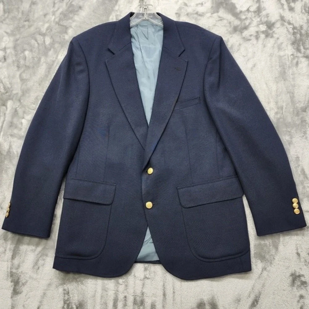 Vintage Stafford Blazer Mens 43R‎ Blue Hopsack Gold Button Sport Coat Jacket